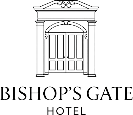 Bishop's Gate Hotel logo featuring a grand door in a classic architectural style.