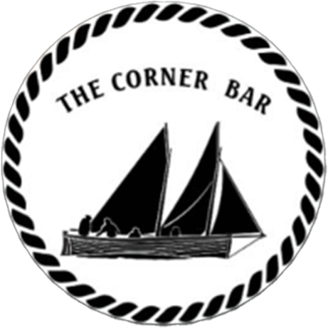 Sailing boat logo with rope border, text reading The Corner Bar.