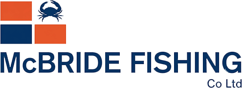 McBride Fishing logo with a crab and orange and blue blocks.