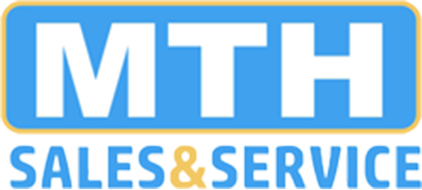 MTH Sales and Service logo with bold blue and yellow lettering.