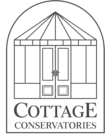 Cottage Conservatories logo features a classic conservatory outline with double doors, highlighting elegant architectural design.