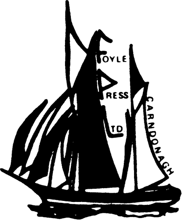 Silhouette of a sailing ship with Foyle Press Ltd Carndonagh text on the sails.