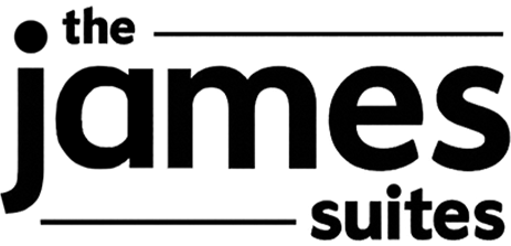 The James Suites logo in bold black text with modern styling.
