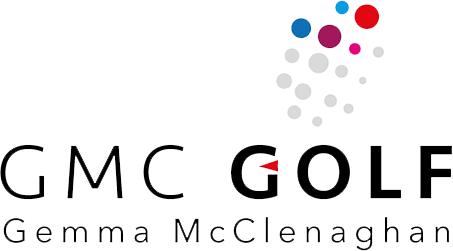 GMC Golf logo with scattered coloured dots above the company's name, Gemma McClenaghan.