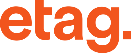 E-tag logo in orange letters on a white background.